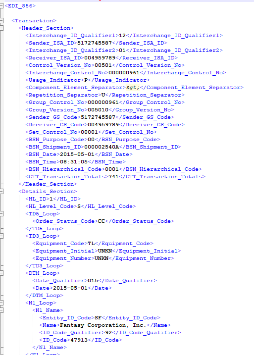 EDI 856 example 