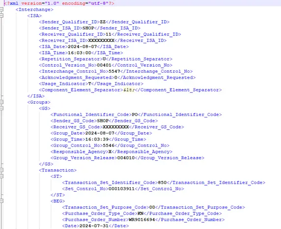 EDI 850 in XML format